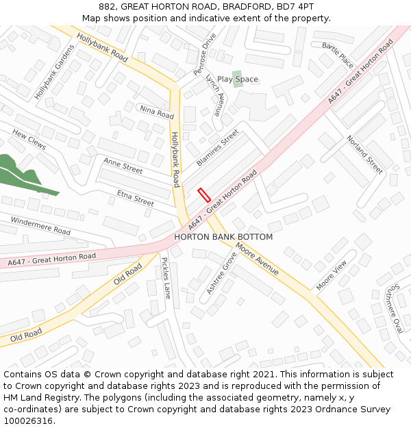 882, GREAT HORTON ROAD, BRADFORD, BD7 4PT: Location map and indicative extent of plot