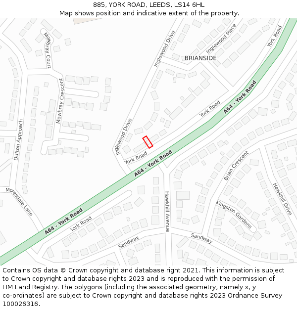 885, YORK ROAD, LEEDS, LS14 6HL: Location map and indicative extent of plot