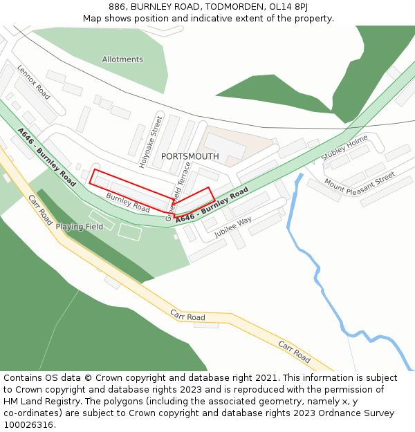 886, BURNLEY ROAD, TODMORDEN, OL14 8PJ: Location map and indicative extent of plot