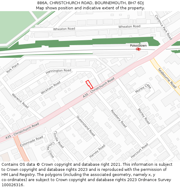 886A, CHRISTCHURCH ROAD, BOURNEMOUTH, BH7 6DJ: Location map and indicative extent of plot
