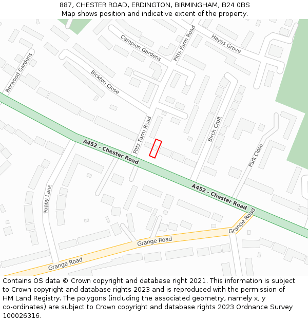 887, CHESTER ROAD, ERDINGTON, BIRMINGHAM, B24 0BS: Location map and indicative extent of plot