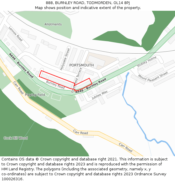 888, BURNLEY ROAD, TODMORDEN, OL14 8PJ: Location map and indicative extent of plot