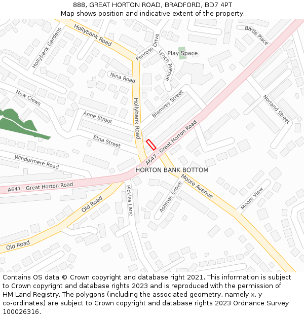 888, GREAT HORTON ROAD, BRADFORD, BD7 4PT: Location map and indicative extent of plot