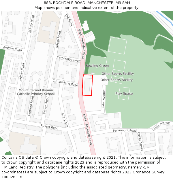 888, ROCHDALE ROAD, MANCHESTER, M9 8AH: Location map and indicative extent of plot