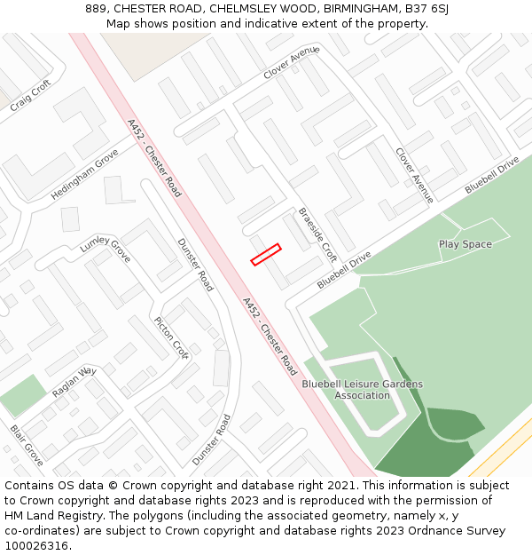 889, CHESTER ROAD, CHELMSLEY WOOD, BIRMINGHAM, B37 6SJ: Location map and indicative extent of plot