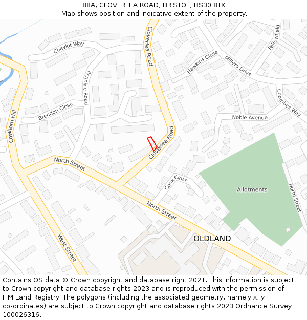 88A, CLOVERLEA ROAD, BRISTOL, BS30 8TX: Location map and indicative extent of plot