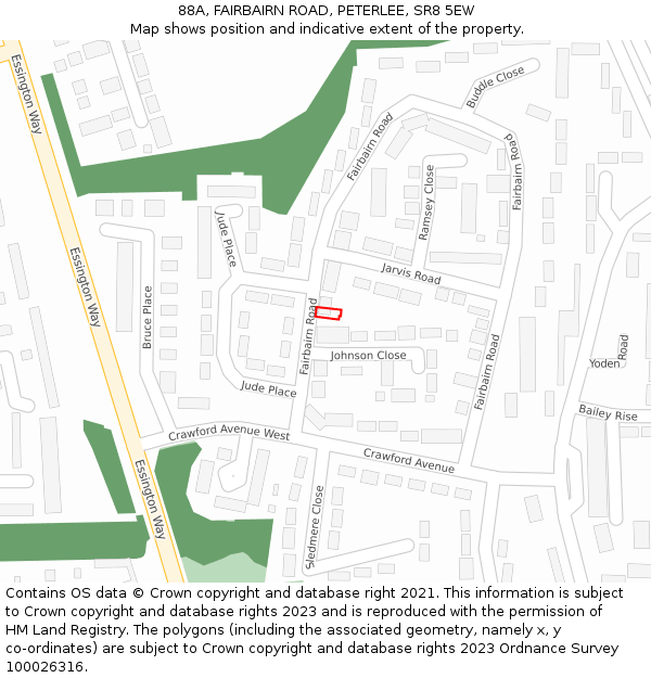 88A, FAIRBAIRN ROAD, PETERLEE, SR8 5EW: Location map and indicative extent of plot