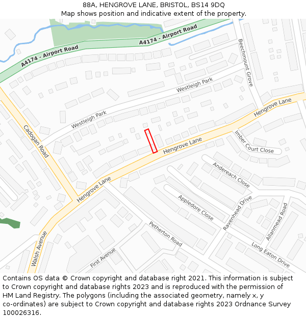 88A, HENGROVE LANE, BRISTOL, BS14 9DQ: Location map and indicative extent of plot