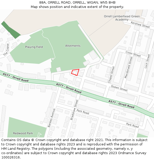 88A, ORRELL ROAD, ORRELL, WIGAN, WN5 8HB: Location map and indicative extent of plot