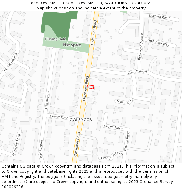 88A, OWLSMOOR ROAD, OWLSMOOR, SANDHURST, GU47 0SS: Location map and indicative extent of plot