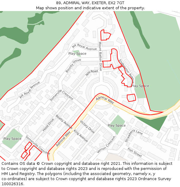 89, ADMIRAL WAY, EXETER, EX2 7GT: Location map and indicative extent of plot