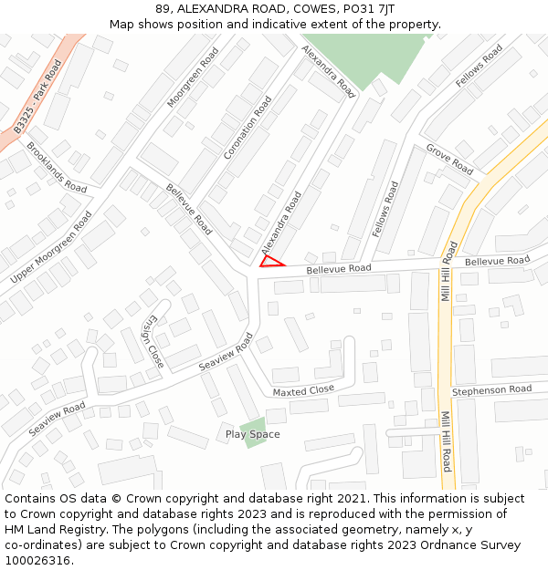 89, ALEXANDRA ROAD, COWES, PO31 7JT: Location map and indicative extent of plot