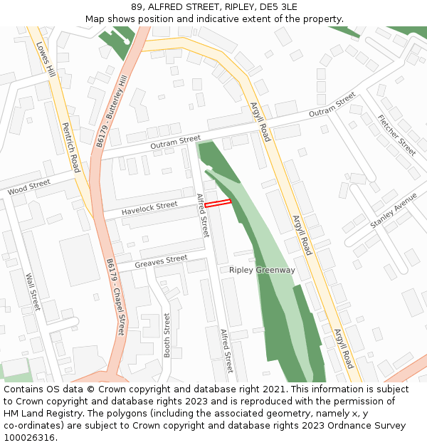89, ALFRED STREET, RIPLEY, DE5 3LE: Location map and indicative extent of plot