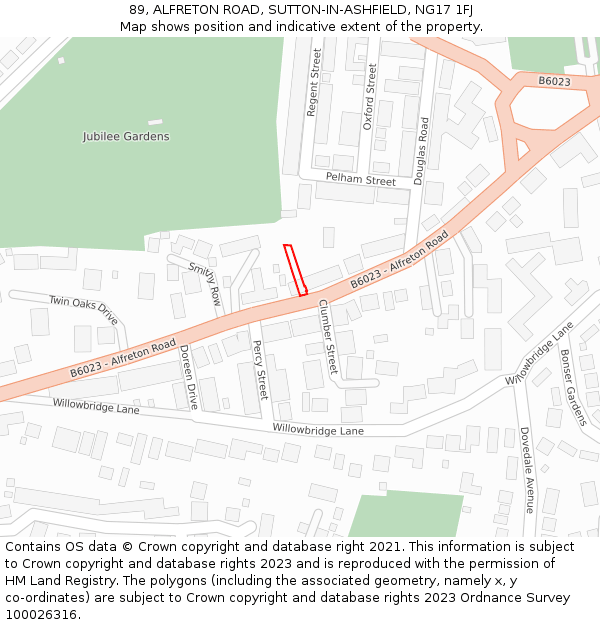 89, ALFRETON ROAD, SUTTON-IN-ASHFIELD, NG17 1FJ: Location map and indicative extent of plot