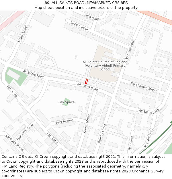 89, ALL SAINTS ROAD, NEWMARKET, CB8 8ES: Location map and indicative extent of plot