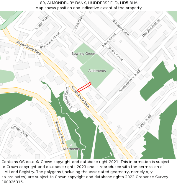 89, ALMONDBURY BANK, HUDDERSFIELD, HD5 8HA: Location map and indicative extent of plot