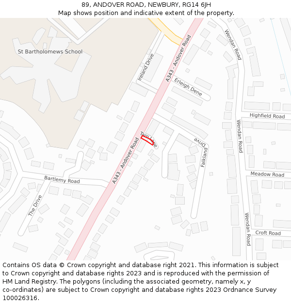 89, ANDOVER ROAD, NEWBURY, RG14 6JH: Location map and indicative extent of plot