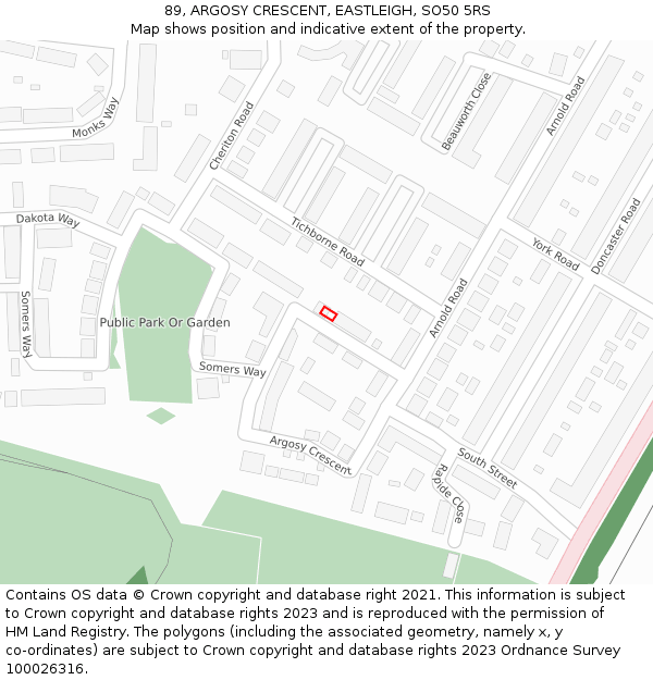 89, ARGOSY CRESCENT, EASTLEIGH, SO50 5RS: Location map and indicative extent of plot