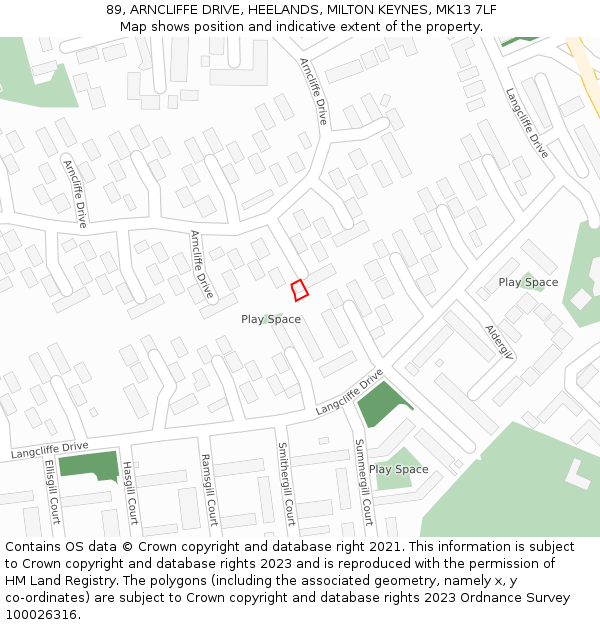 89, ARNCLIFFE DRIVE, HEELANDS, MILTON KEYNES, MK13 7LF: Location map and indicative extent of plot