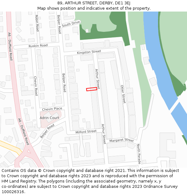 89, ARTHUR STREET, DERBY, DE1 3EJ: Location map and indicative extent of plot
