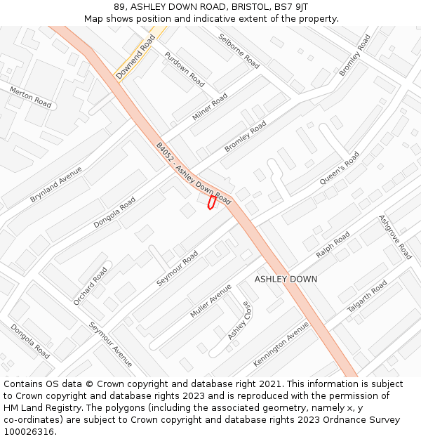 89, ASHLEY DOWN ROAD, BRISTOL, BS7 9JT: Location map and indicative extent of plot