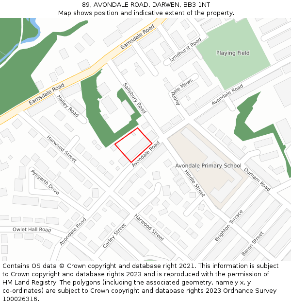 89, AVONDALE ROAD, DARWEN, BB3 1NT: Location map and indicative extent of plot
