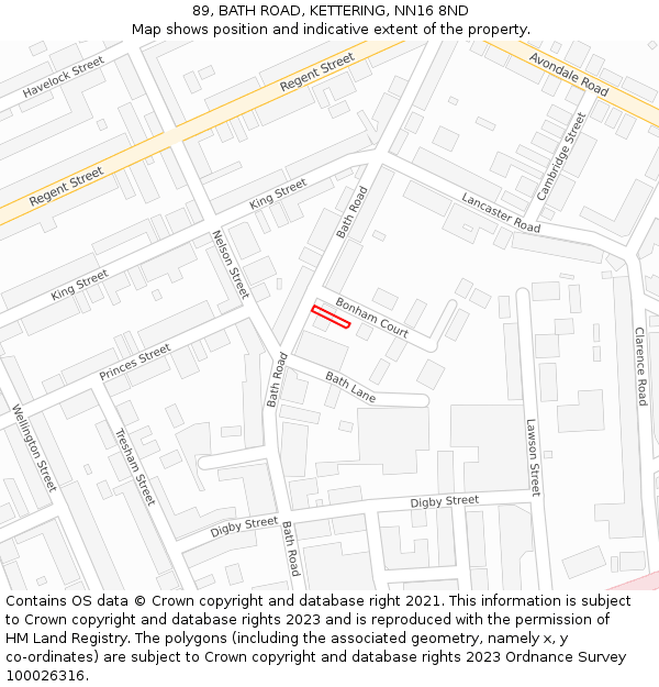 89, BATH ROAD, KETTERING, NN16 8ND: Location map and indicative extent of plot