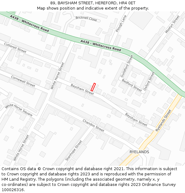 89, BAYSHAM STREET, HEREFORD, HR4 0ET: Location map and indicative extent of plot
