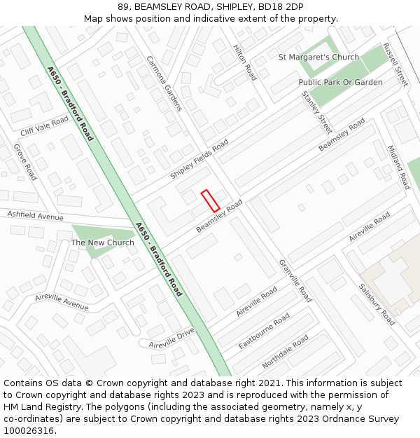 89, BEAMSLEY ROAD, SHIPLEY, BD18 2DP: Location map and indicative extent of plot