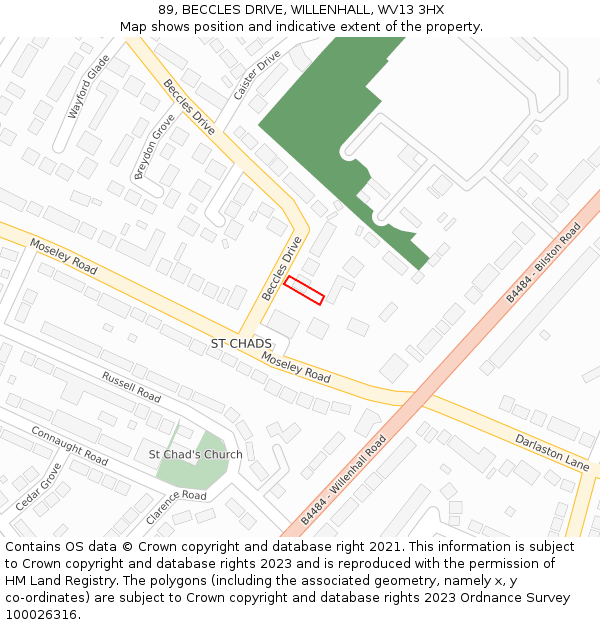 89, BECCLES DRIVE, WILLENHALL, WV13 3HX: Location map and indicative extent of plot