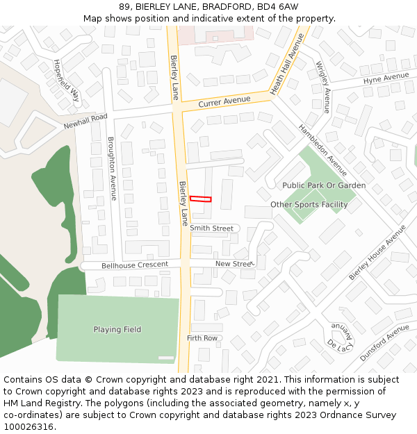 89, BIERLEY LANE, BRADFORD, BD4 6AW: Location map and indicative extent of plot