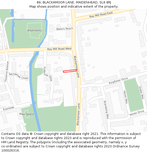 89, BLACKAMOOR LANE, MAIDENHEAD, SL6 8RJ: Location map and indicative extent of plot