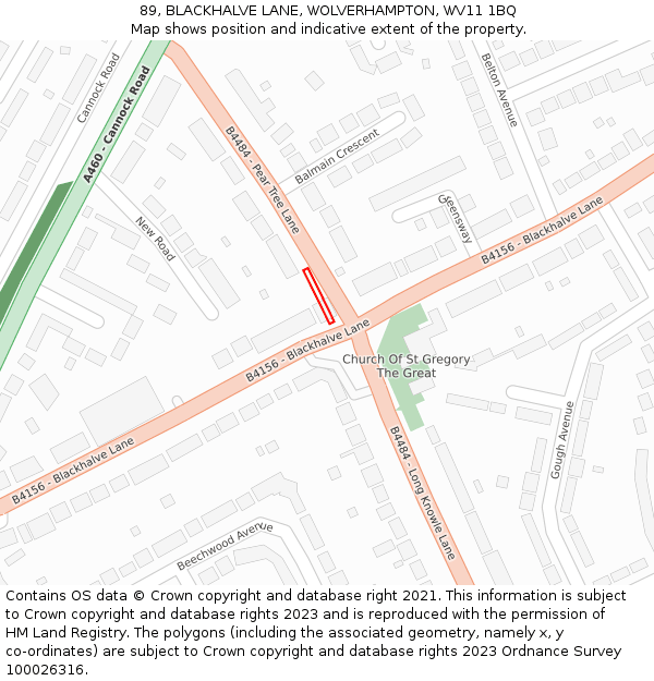 89, BLACKHALVE LANE, WOLVERHAMPTON, WV11 1BQ: Location map and indicative extent of plot