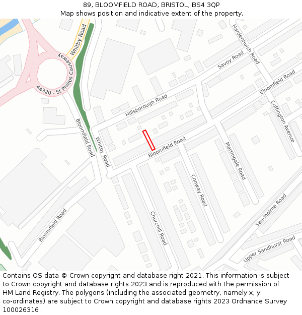 89, BLOOMFIELD ROAD, BRISTOL, BS4 3QP: Location map and indicative extent of plot