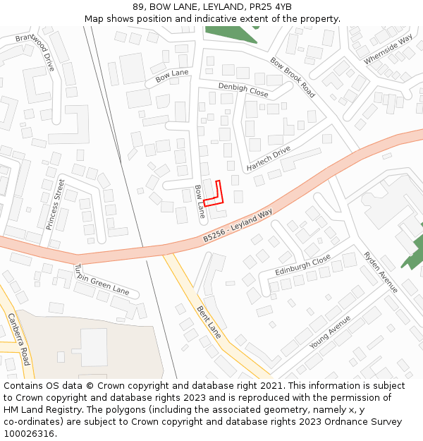 89, BOW LANE, LEYLAND, PR25 4YB: Location map and indicative extent of plot