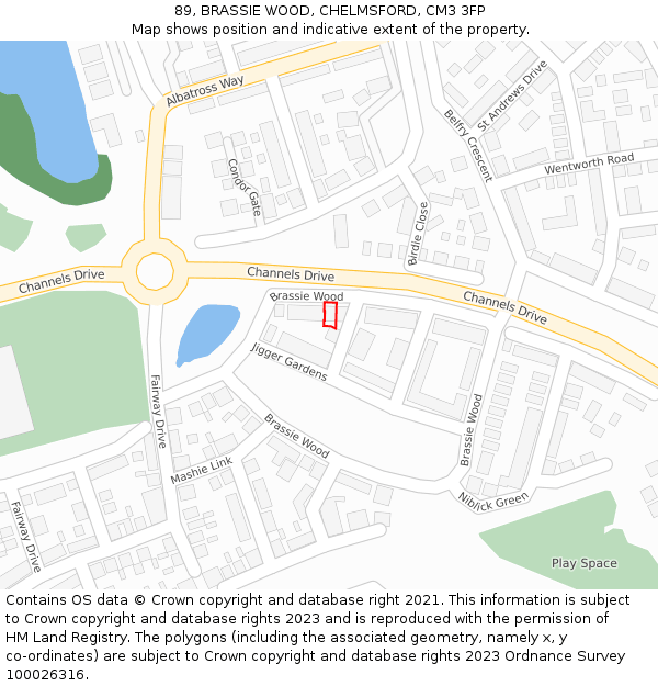 89, BRASSIE WOOD, CHELMSFORD, CM3 3FP: Location map and indicative extent of plot