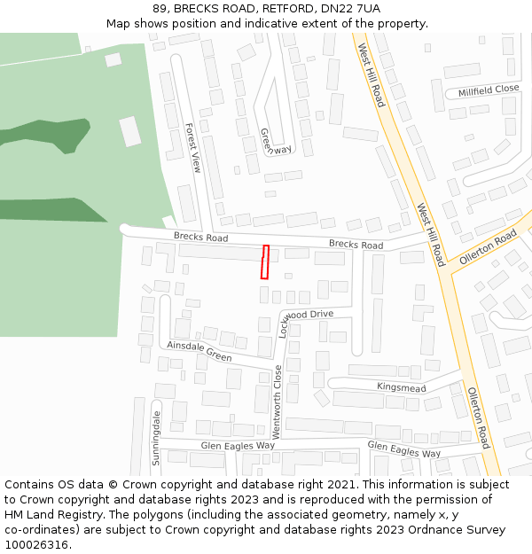 89, BRECKS ROAD, RETFORD, DN22 7UA: Location map and indicative extent of plot