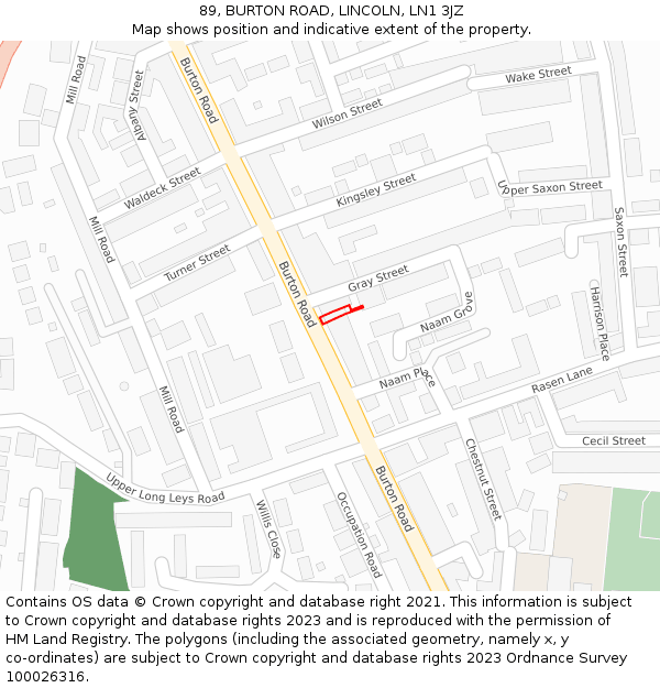 89, BURTON ROAD, LINCOLN, LN1 3JZ: Location map and indicative extent of plot