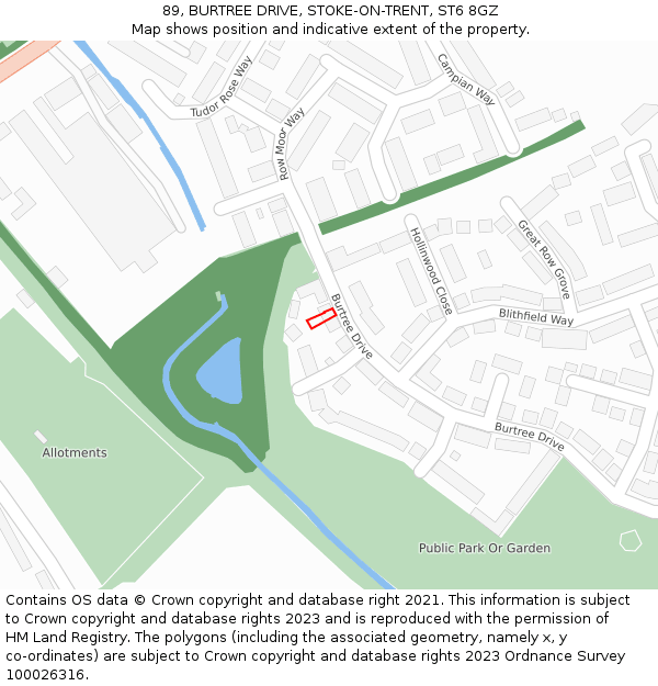 89, BURTREE DRIVE, STOKE-ON-TRENT, ST6 8GZ: Location map and indicative extent of plot