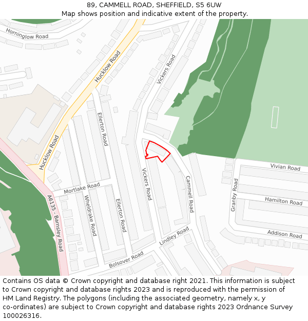 89, CAMMELL ROAD, SHEFFIELD, S5 6UW: Location map and indicative extent of plot