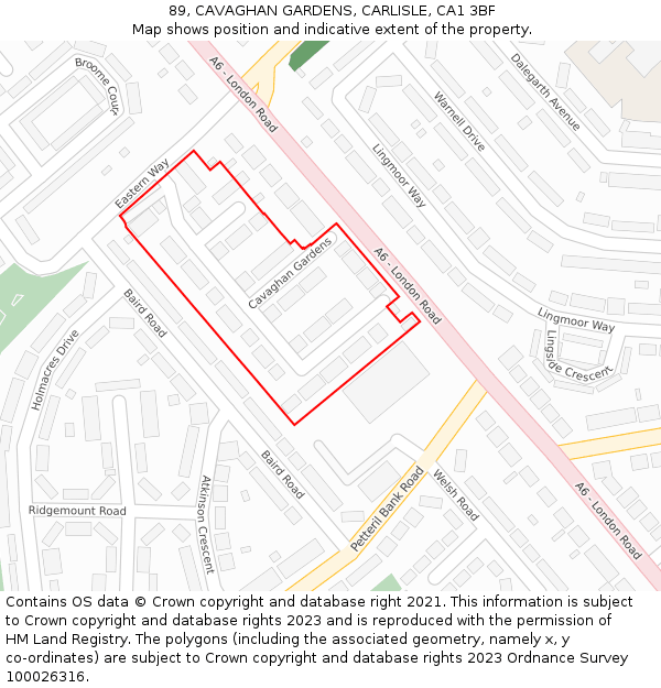 89, CAVAGHAN GARDENS, CARLISLE, CA1 3BF: Location map and indicative extent of plot