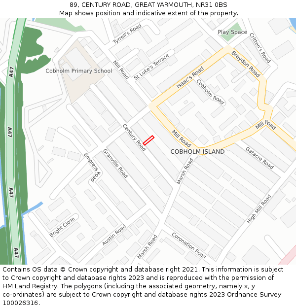 89, CENTURY ROAD, GREAT YARMOUTH, NR31 0BS: Location map and indicative extent of plot
