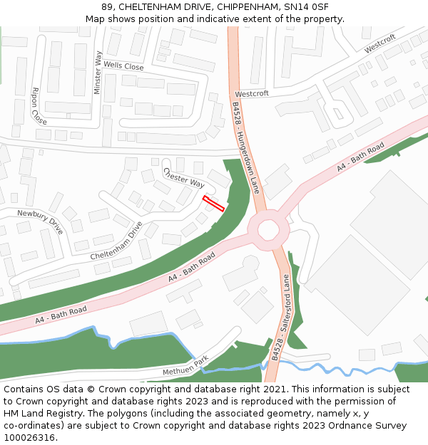 89, CHELTENHAM DRIVE, CHIPPENHAM, SN14 0SF: Location map and indicative extent of plot