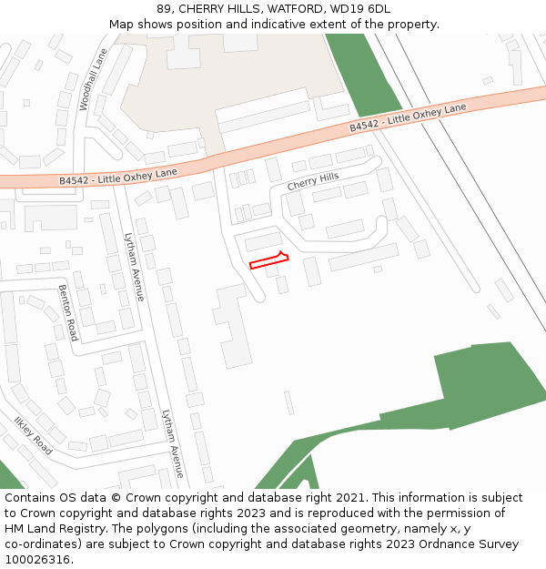 89, CHERRY HILLS, WATFORD, WD19 6DL: Location map and indicative extent of plot
