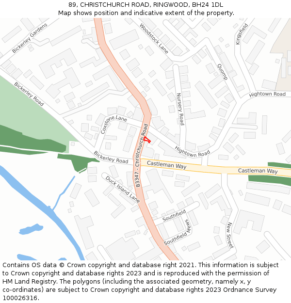 89, CHRISTCHURCH ROAD, RINGWOOD, BH24 1DL: Location map and indicative extent of plot