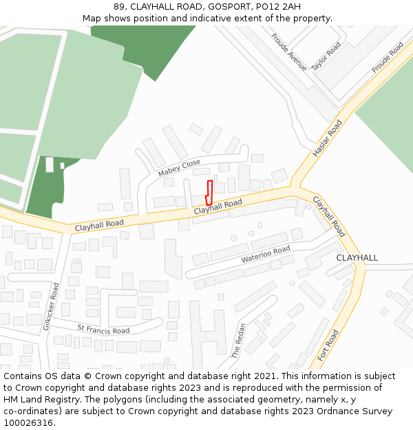 89, CLAYHALL ROAD, GOSPORT, PO12 2AH: Location map and indicative extent of plot