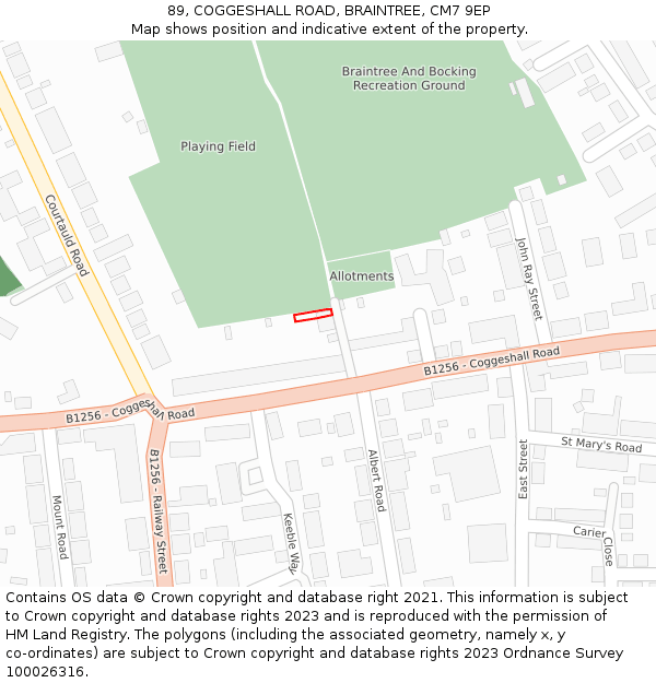89, COGGESHALL ROAD, BRAINTREE, CM7 9EP: Location map and indicative extent of plot