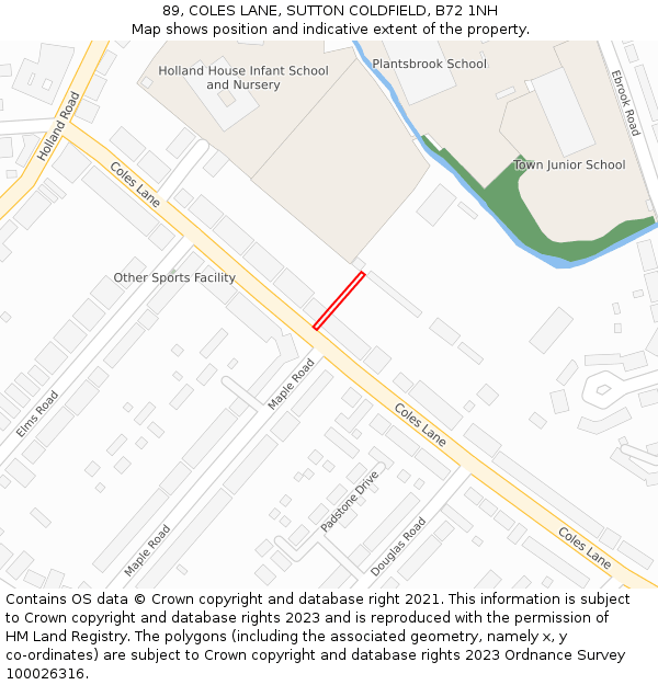 89, COLES LANE, SUTTON COLDFIELD, B72 1NH: Location map and indicative extent of plot