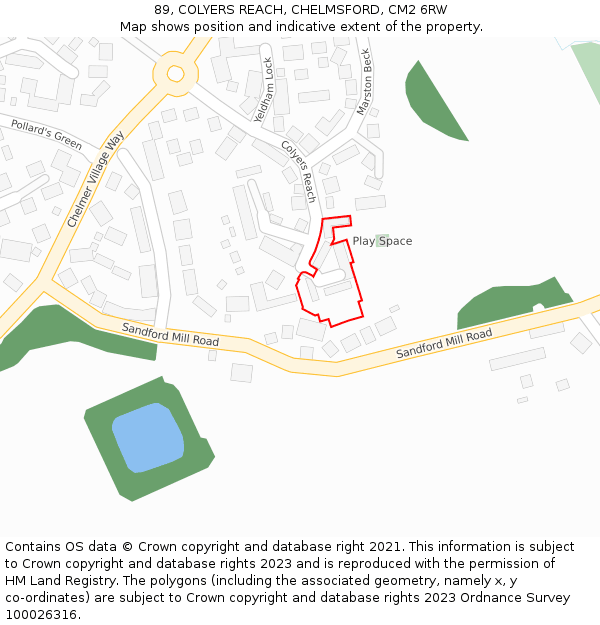 89, COLYERS REACH, CHELMSFORD, CM2 6RW: Location map and indicative extent of plot