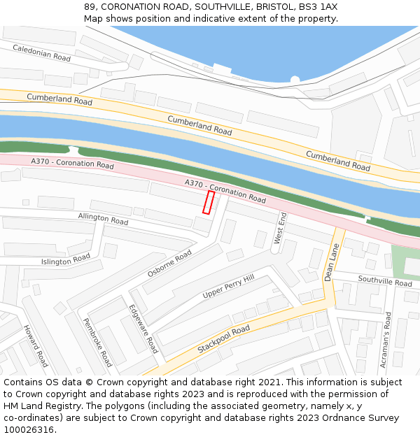 89, CORONATION ROAD, SOUTHVILLE, BRISTOL, BS3 1AX: Location map and indicative extent of plot